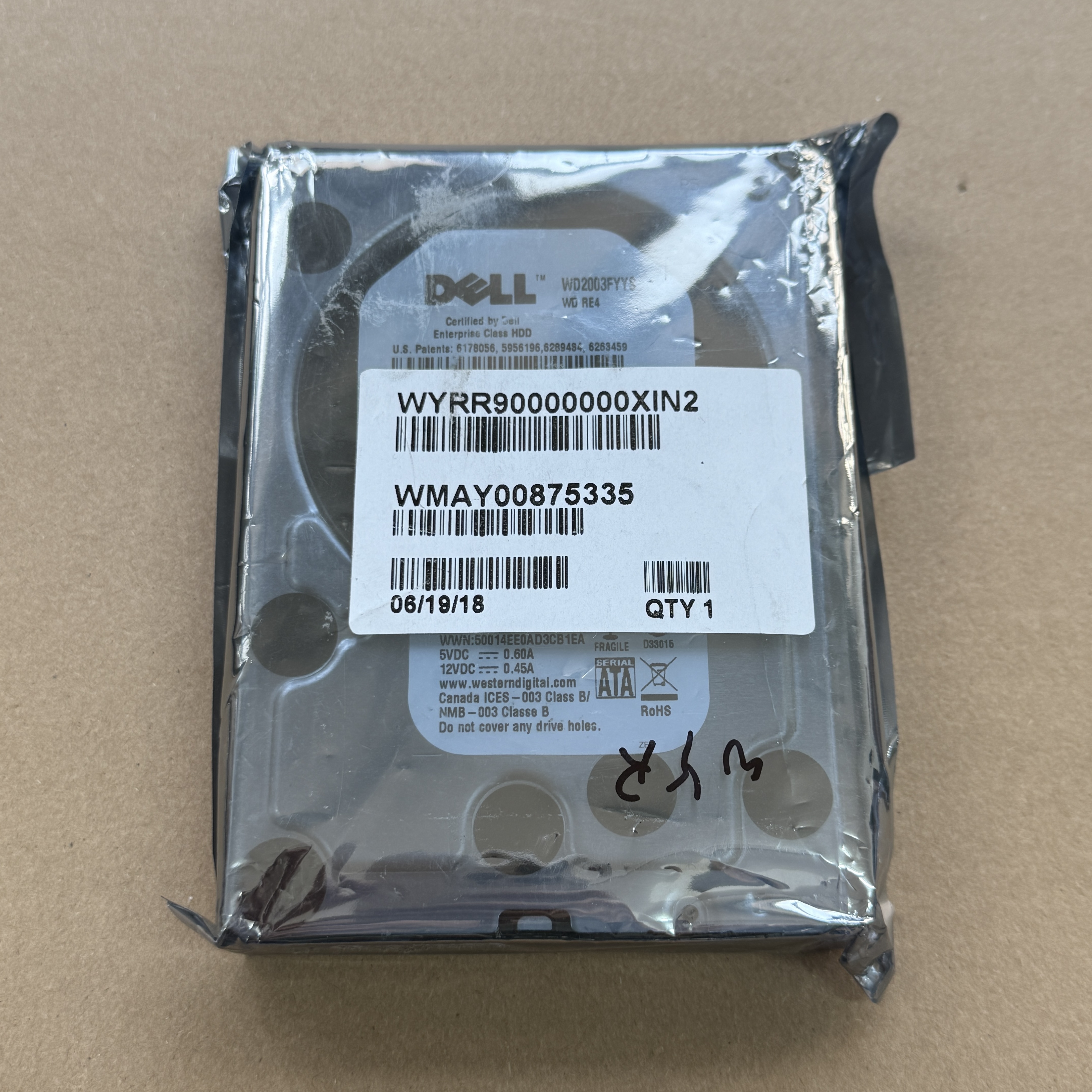 WYRR9 DELL 3.5" 2TB 7.2K SATA HDD (翻新)