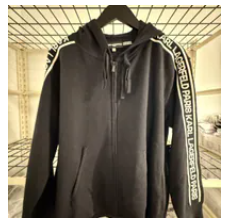 [S] KARL LAGERFELD BLACK LOGO FULL-ZIP SWEATER WITH HOODIE, L5TSS718-BLK (SKL1567)