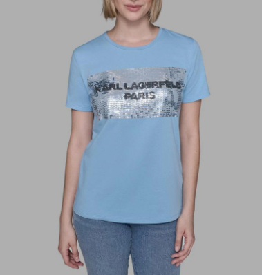 [S] KARL LAGERFELD GLACIER SEQUIN BOX LOGO TEE, L5WHCA62-GLA (SKL1574)