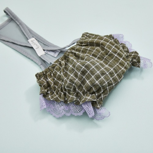 Louisdog 藝術家軍綠格紋吊帶褲