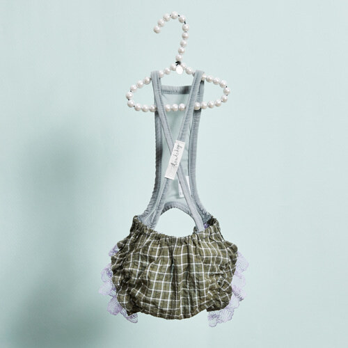 Louisdog 藝術家軍綠格紋吊帶褲