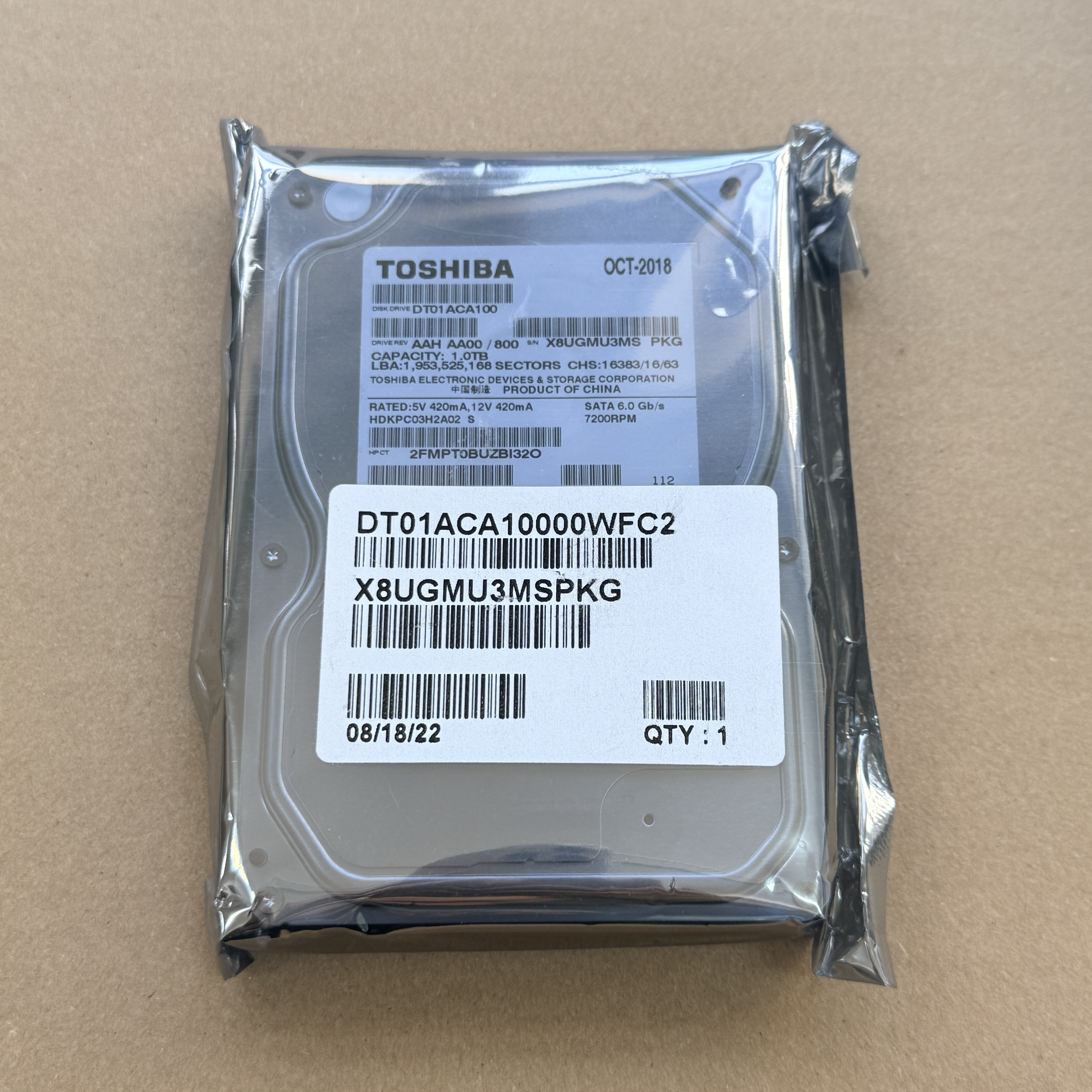 DT01ACA100 TOSHIBA 3.5" 1TB 7200RPM SATA3 HDD (翻新)