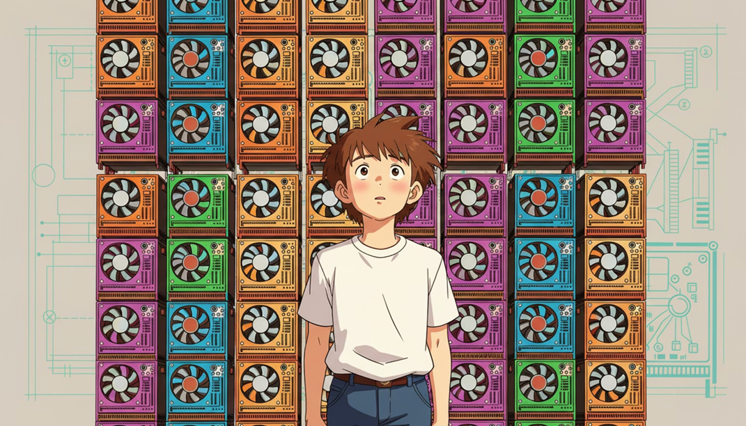 年輕人被顯卡包圍