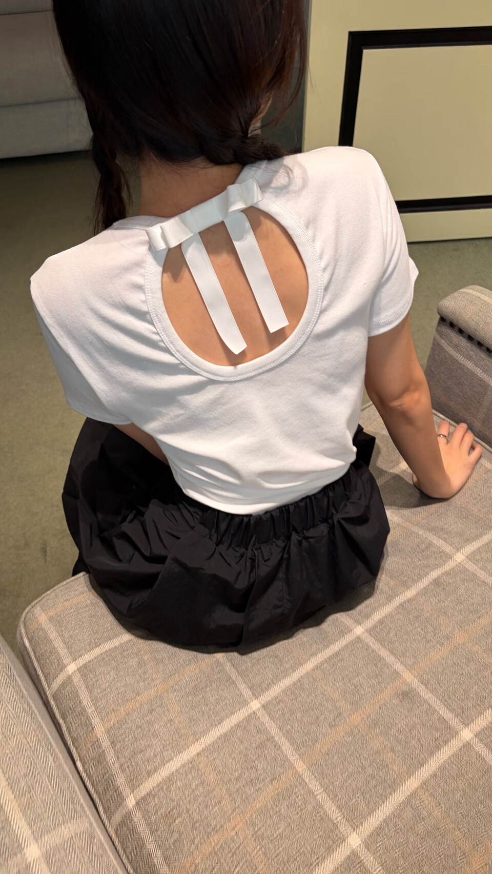 背挖洞蝴蝶結短袖T