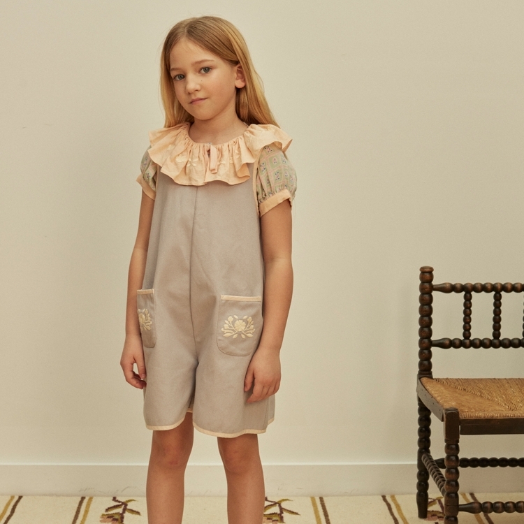 Apolina 後排釦口袋刺繡寬鬆牛仔連身褲 VADA APRON PLAYSUIT - LILAC-GREY