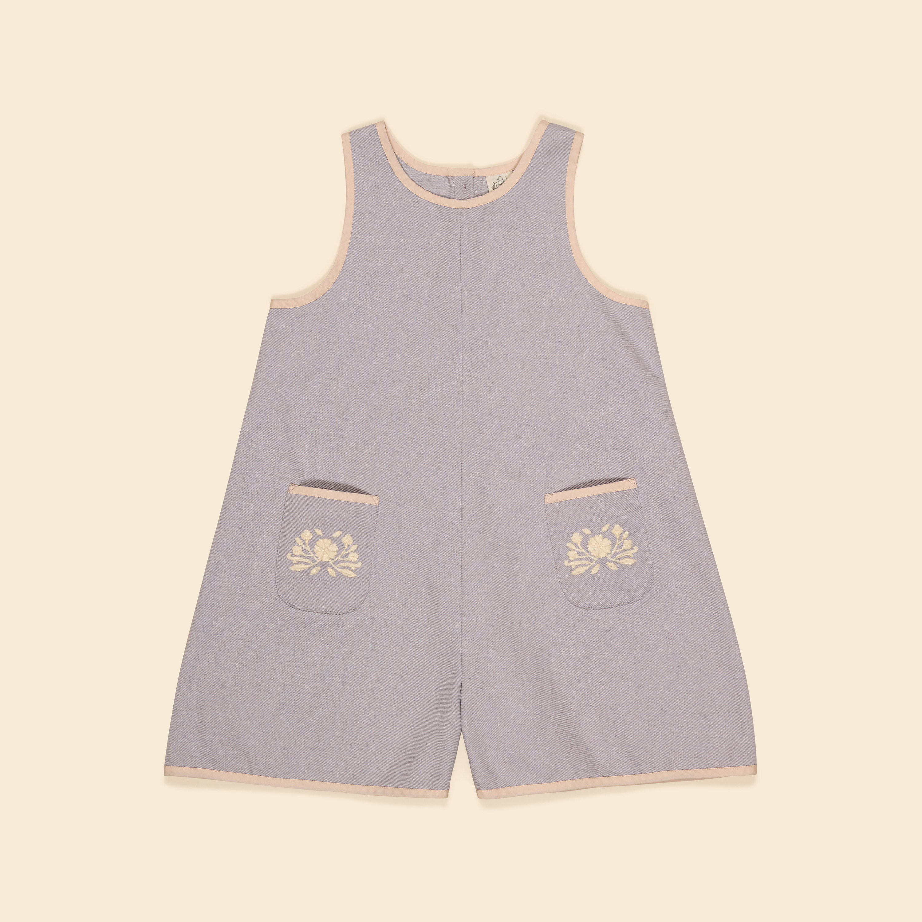 Apolina 後排釦口袋刺繡寬鬆牛仔連身褲 VADA APRON PLAYSUIT - LILAC-GREY