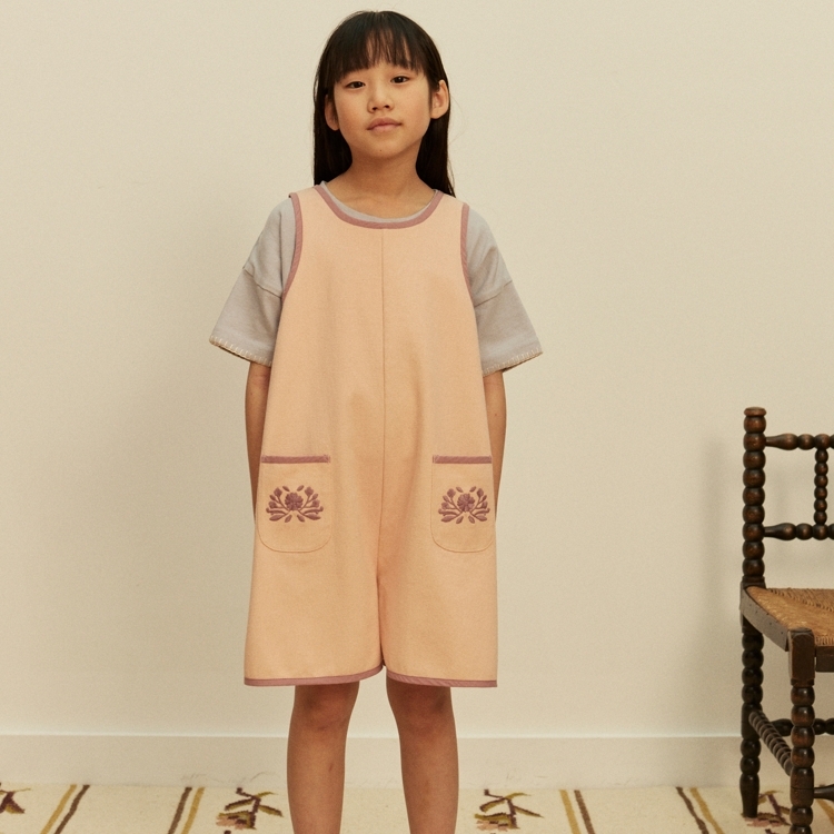 Apolina 後排釦口袋刺繡寬鬆牛仔連身褲 VADA APRON PLAYSUIT - SATIN PINK