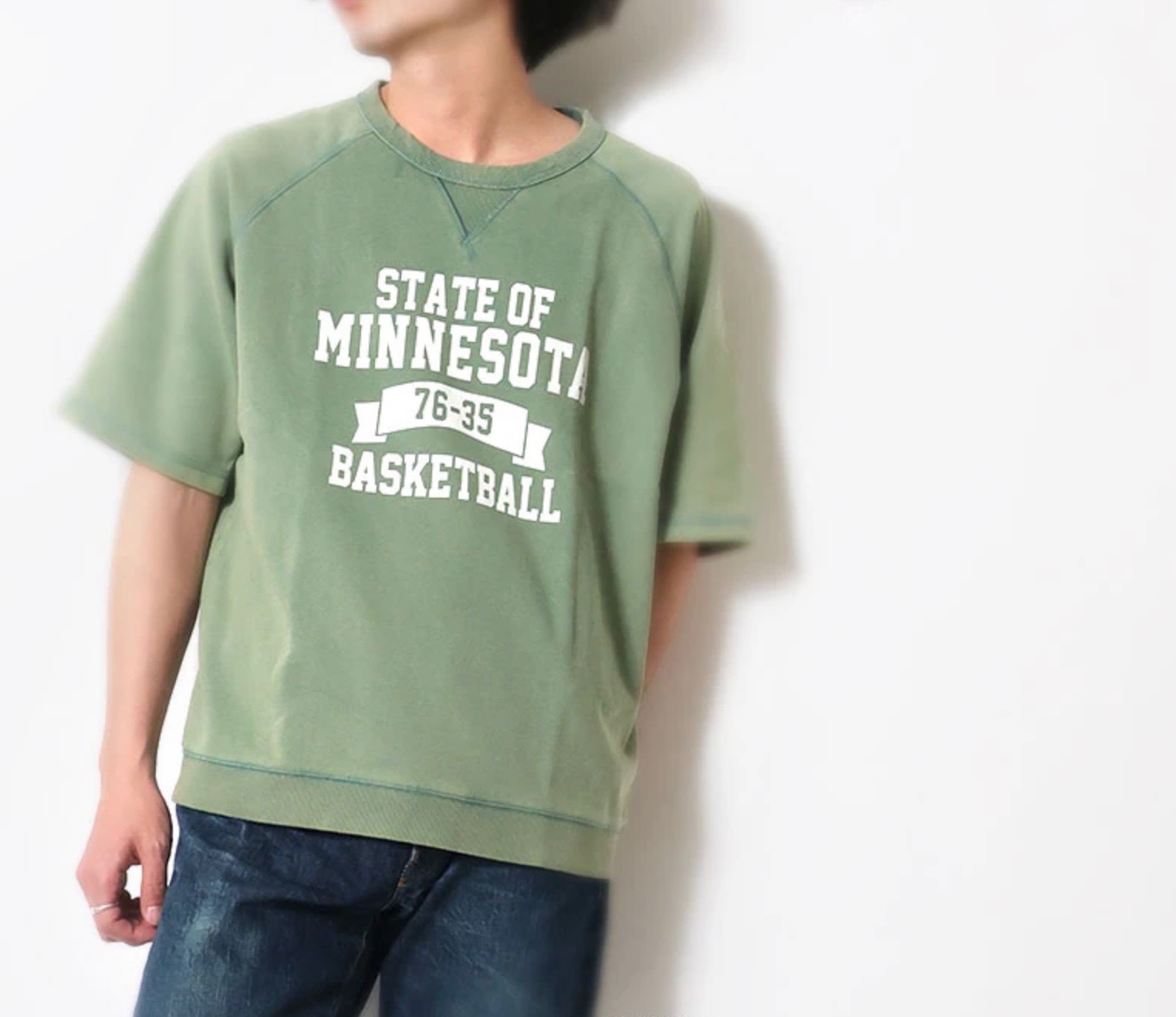HOUSTON  POWDER WASH S/S  短袖型輕薄 SWEAT(MINNESOTA) / Green