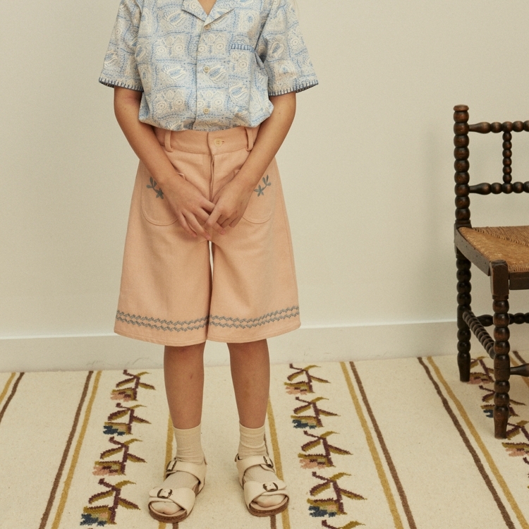 Apolina 簡約花卉刺繡寬鬆及膝褲 CASEY LONG SHORT - SATIN PINK