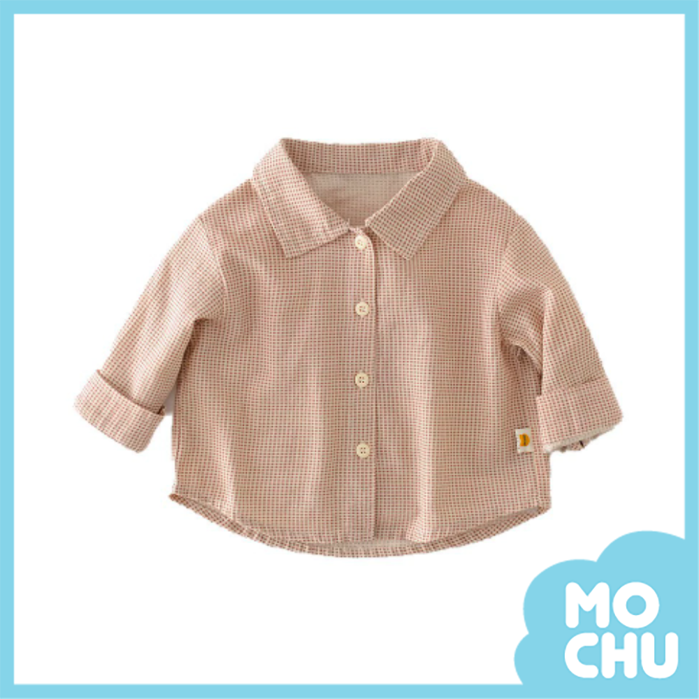 細咖格紋長袖襯衫