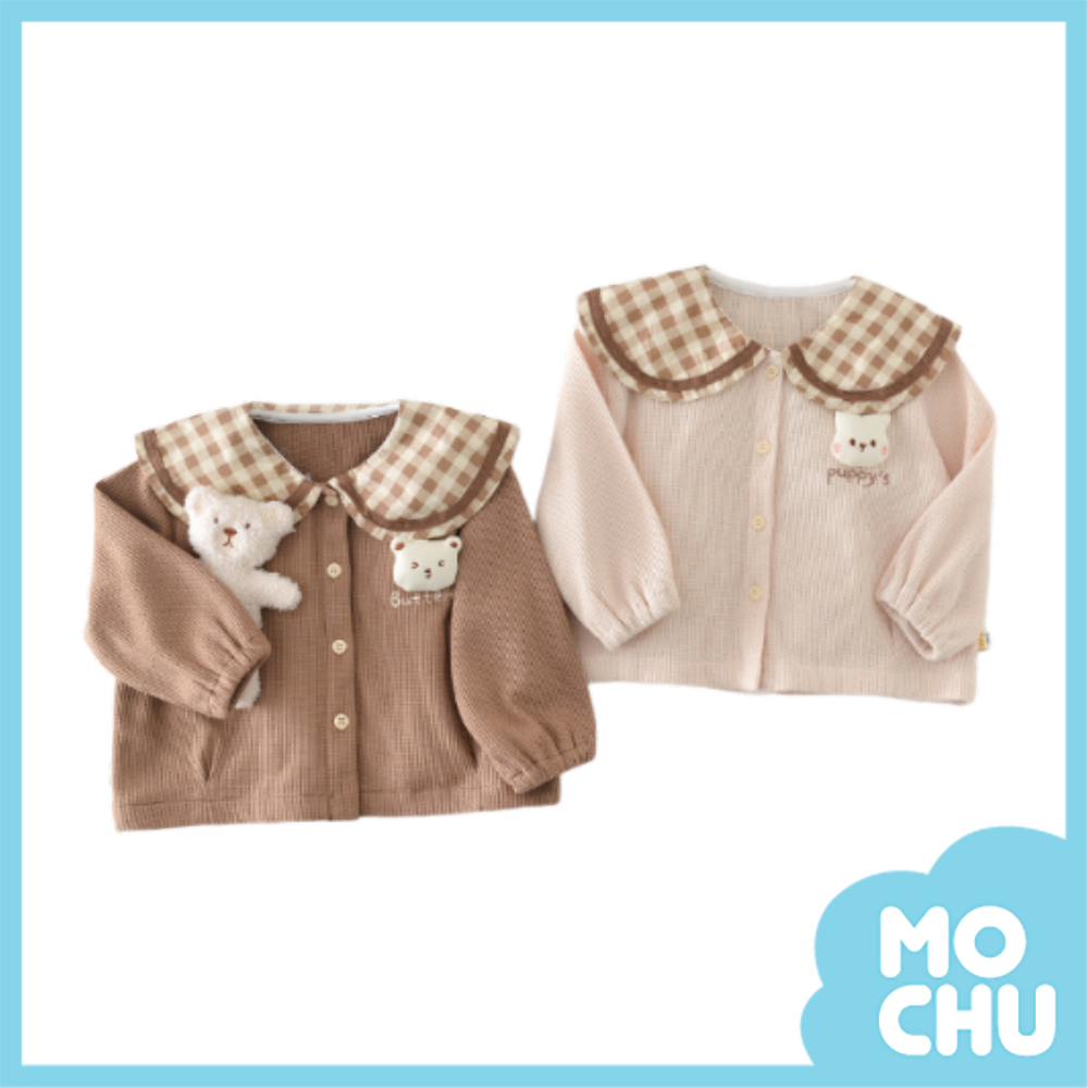 格紋大翻領華夫格開襟衫(二色)