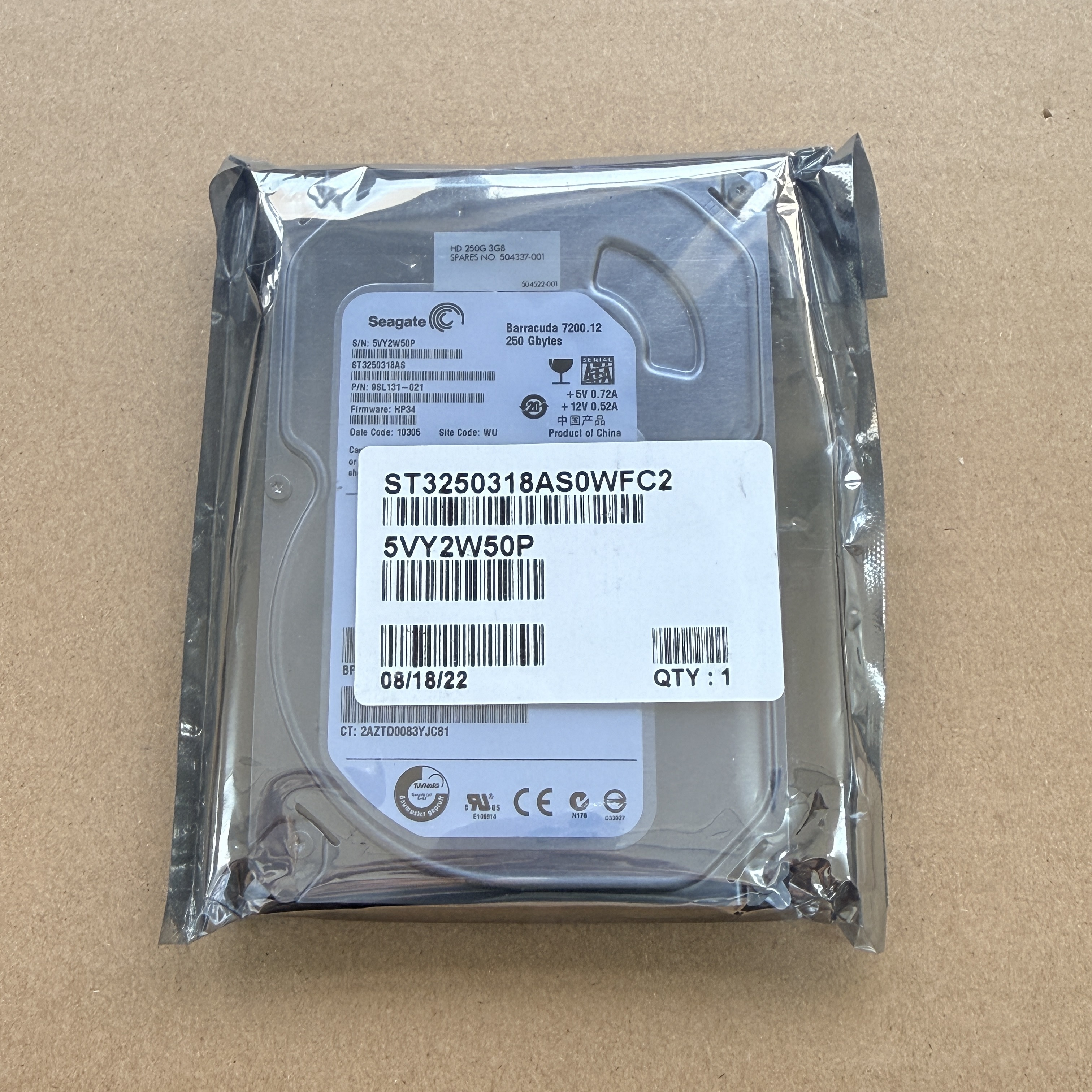 ST3250318AS SEAGATE 3.5" 250GB SATA 7200RPM 16M CACHE HDD (翻新)