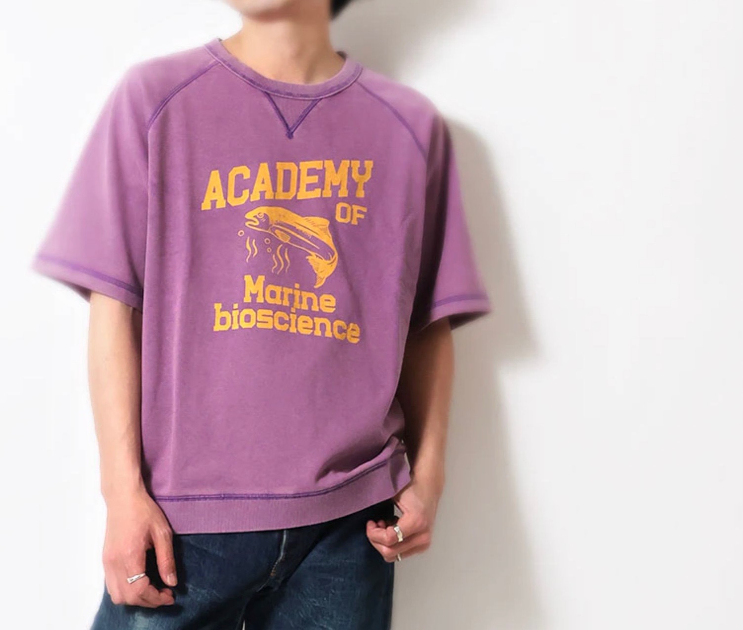 HOUSTON POWDER WASH S/S 短袖型輕薄 SWEAT(ACADEMY) / PURPLE