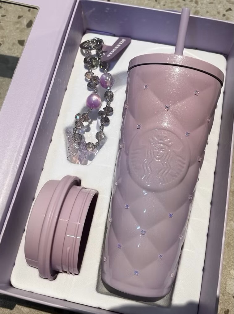 【預購】STARBUCKS 星巴克 蝶舞櫻光 禮盒 菱格紋 蝴蝶鑽面 雙蓋 附手機掛鍊