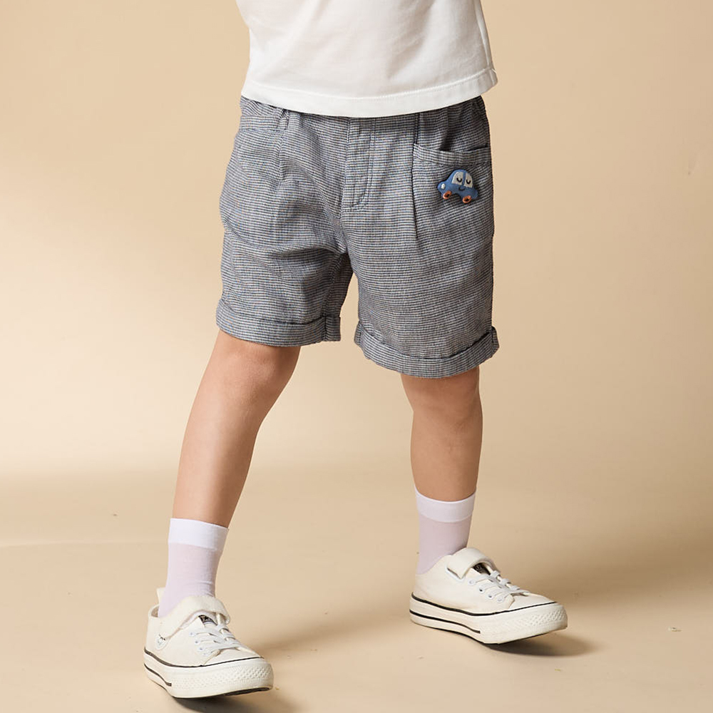 PIPPY 千鳥格紋純棉半正式休閒短褲 藍