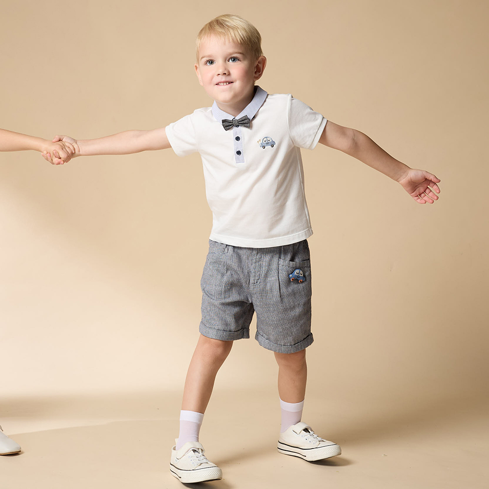 PIPPY 千鳥格紋純棉半正式休閒短褲 藍