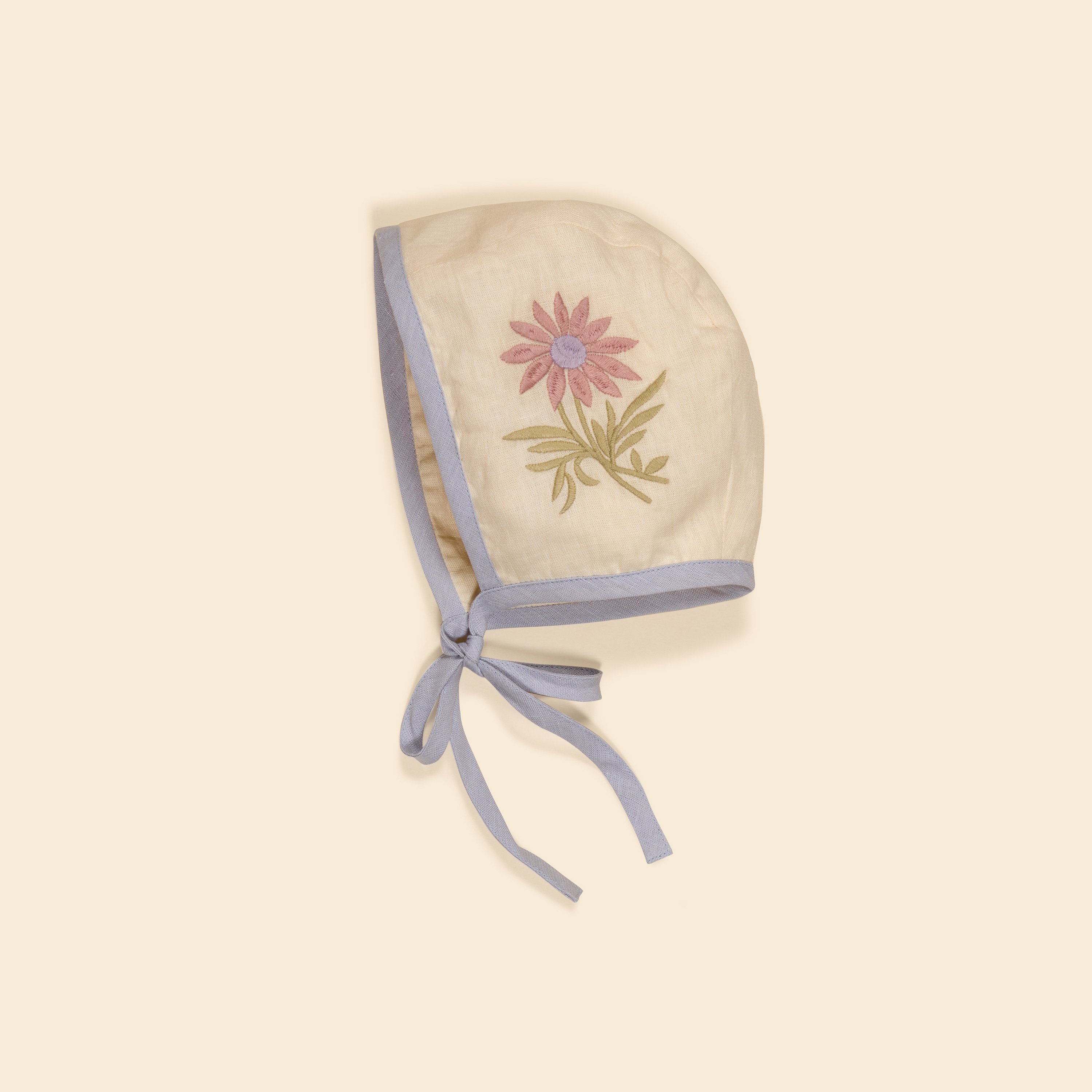 Apolina 甜美粉花刺繡綁帶帽 JONI BONNET - CREAM