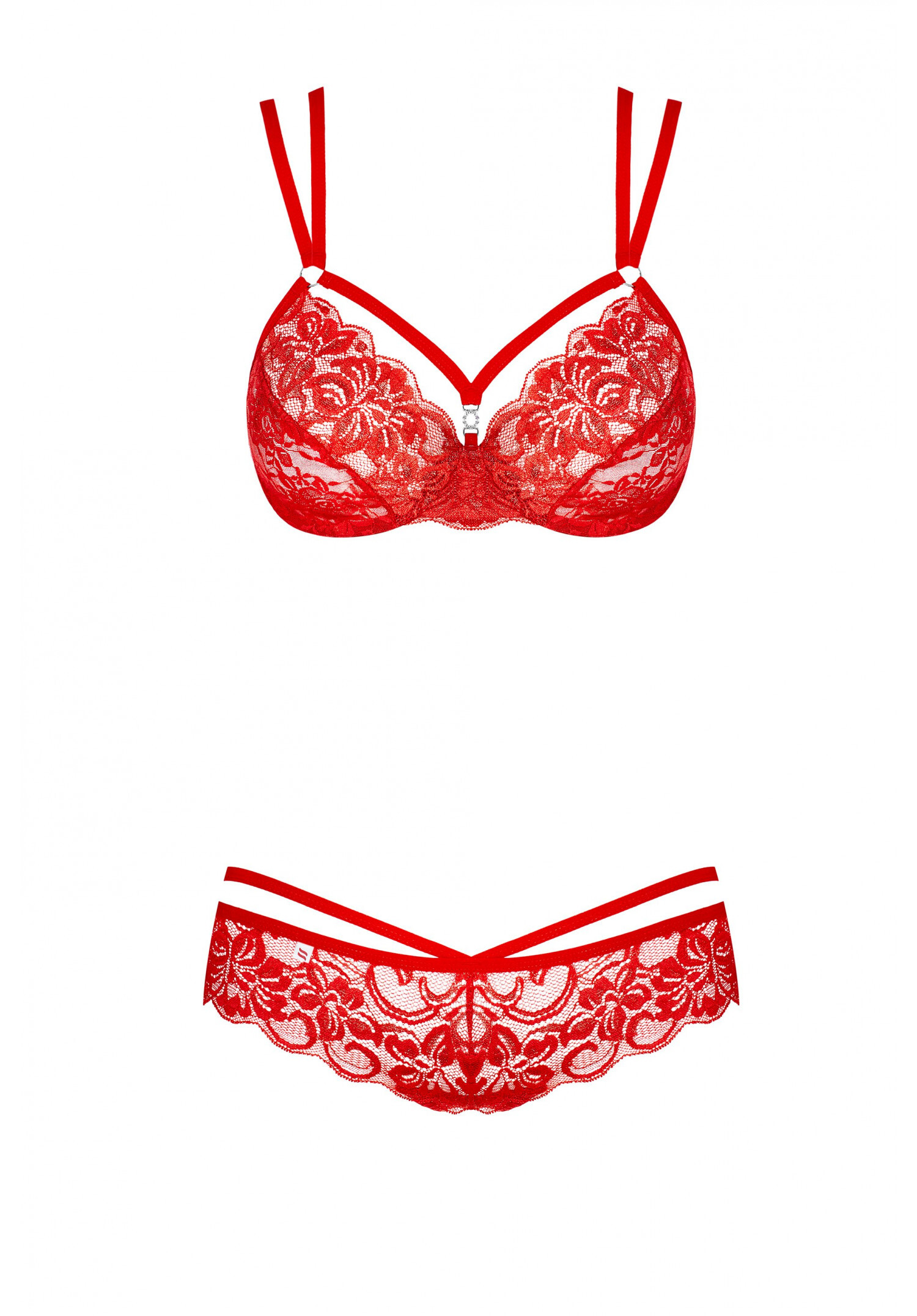 Obsessive - 玫瑰暗紋情趣內衣套裝 860-SET-3 紅色 - S/M/L/XL