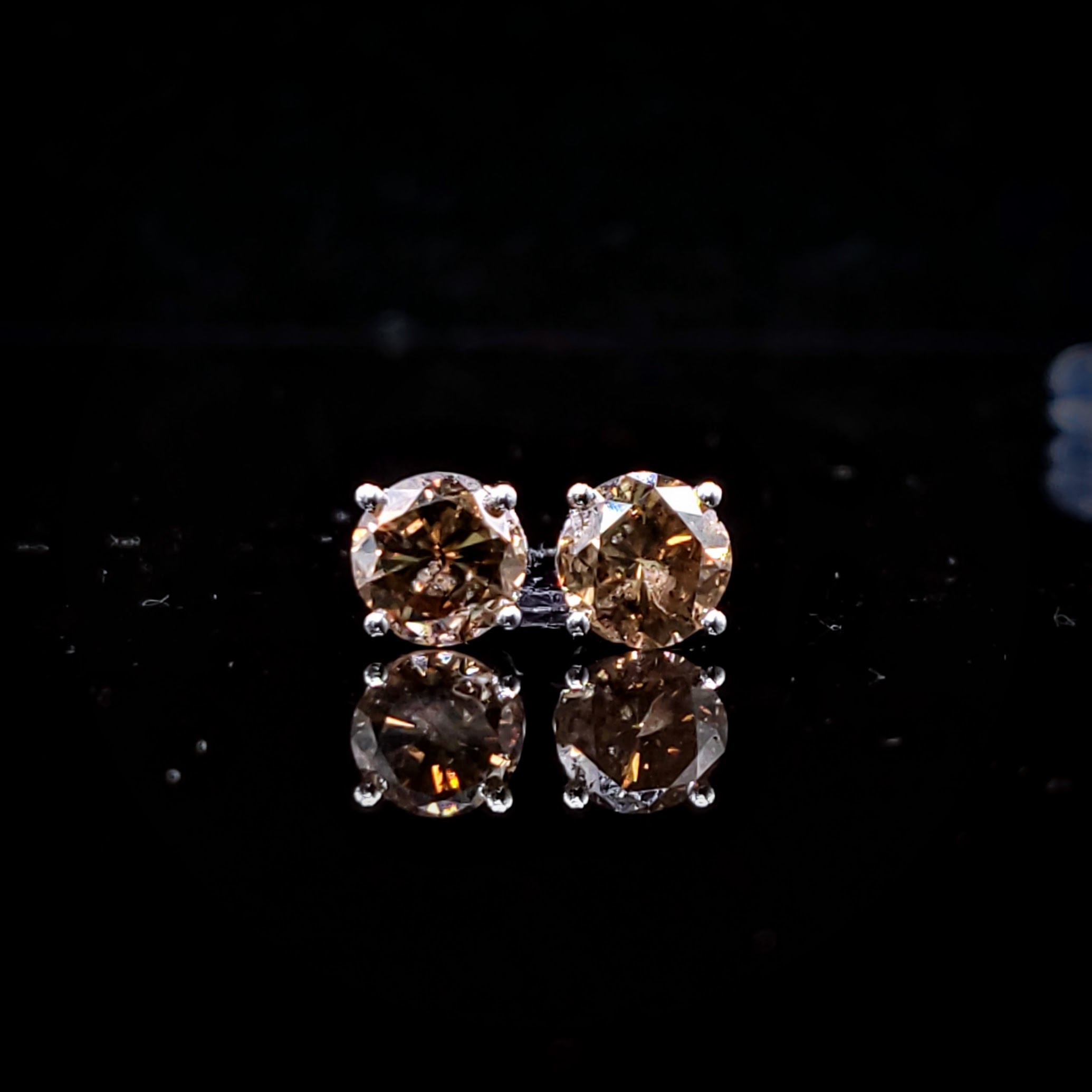 18K White Gold 2.11ct Fancy Brown Diamond Solitaire Earrings