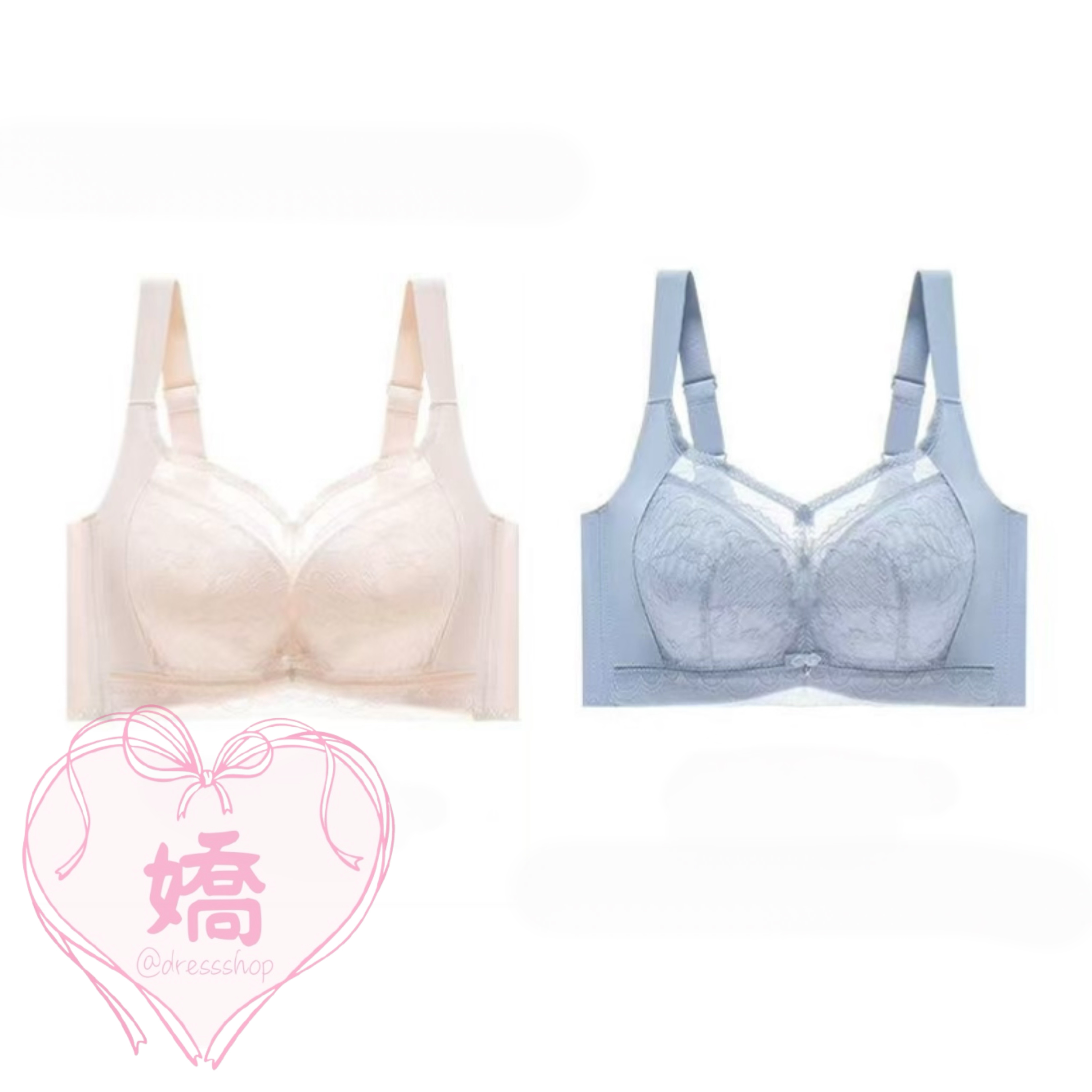 T08001蕾絲透膚蝴蝶結集中調整型內衣(小)(藍'粉')