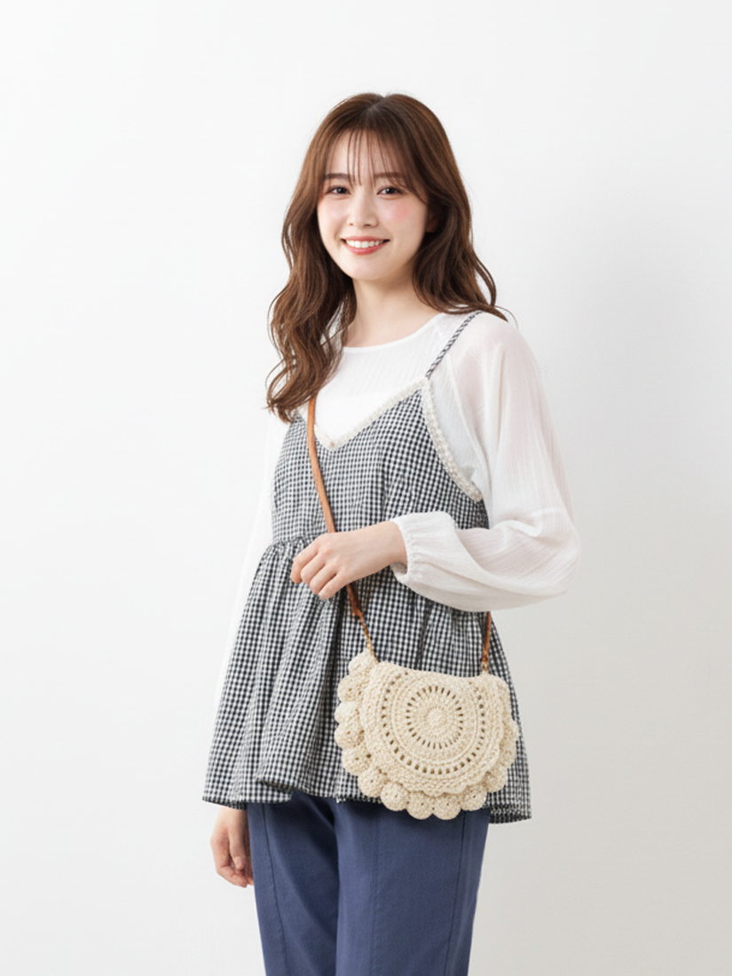 蕾絲格紋背心透膚上衣貓咪口袋九分褲組合