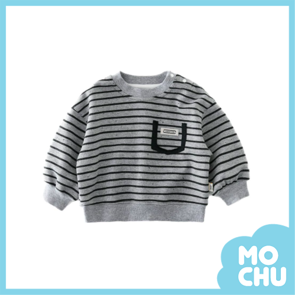 假口袋條紋長袖上衣(二色)