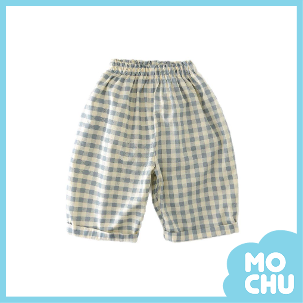 休閒格紋寬版長褲(二色)