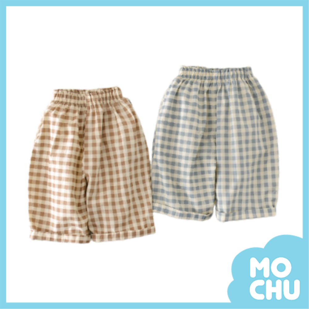 休閒格紋寬版長褲(二色)