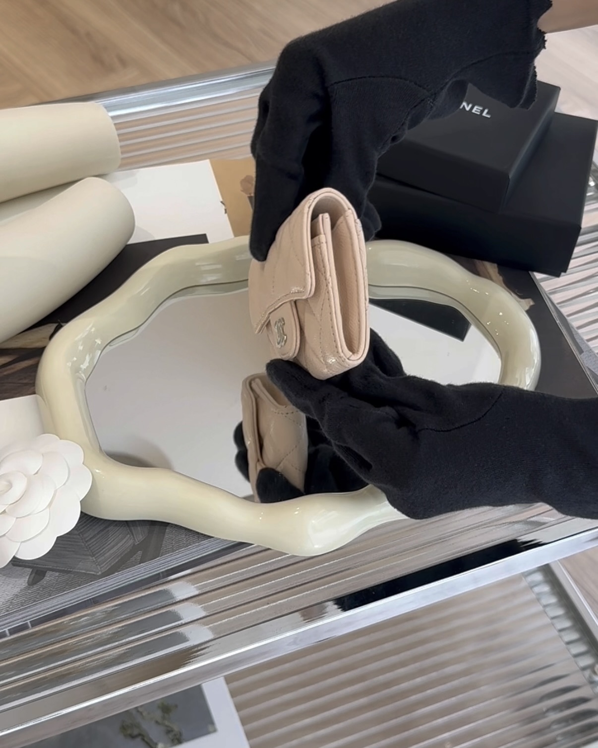 CHANEL｜荔枝單層零錢卡包 奶茶色