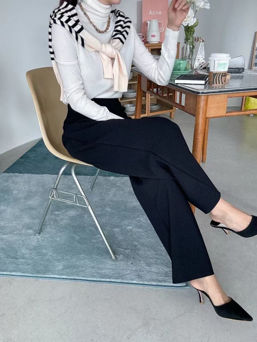 高腰彈力修身感直筒西裝褲-F / 2色