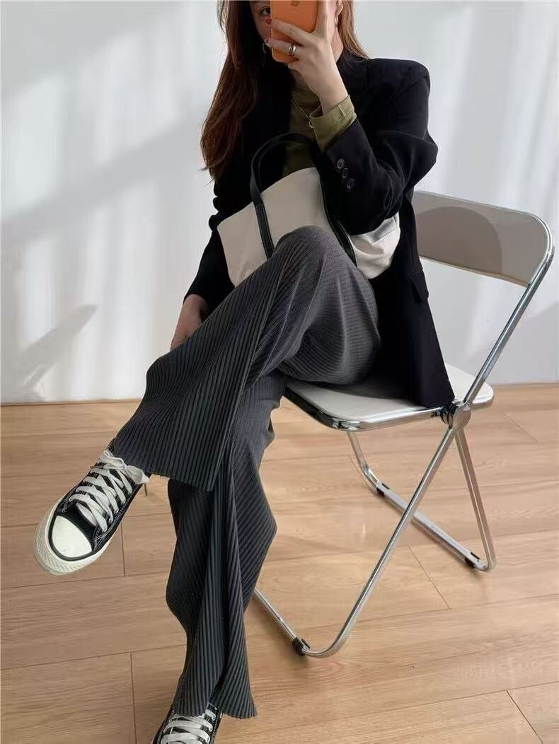 鬆緊腰同色系綁帶彈力螺紋長褲-F / 5色