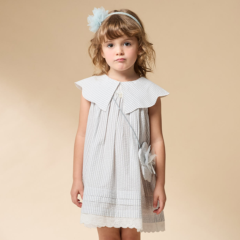 PIPPY 花型大領片+花型包優雅連身裙洋裝 灰