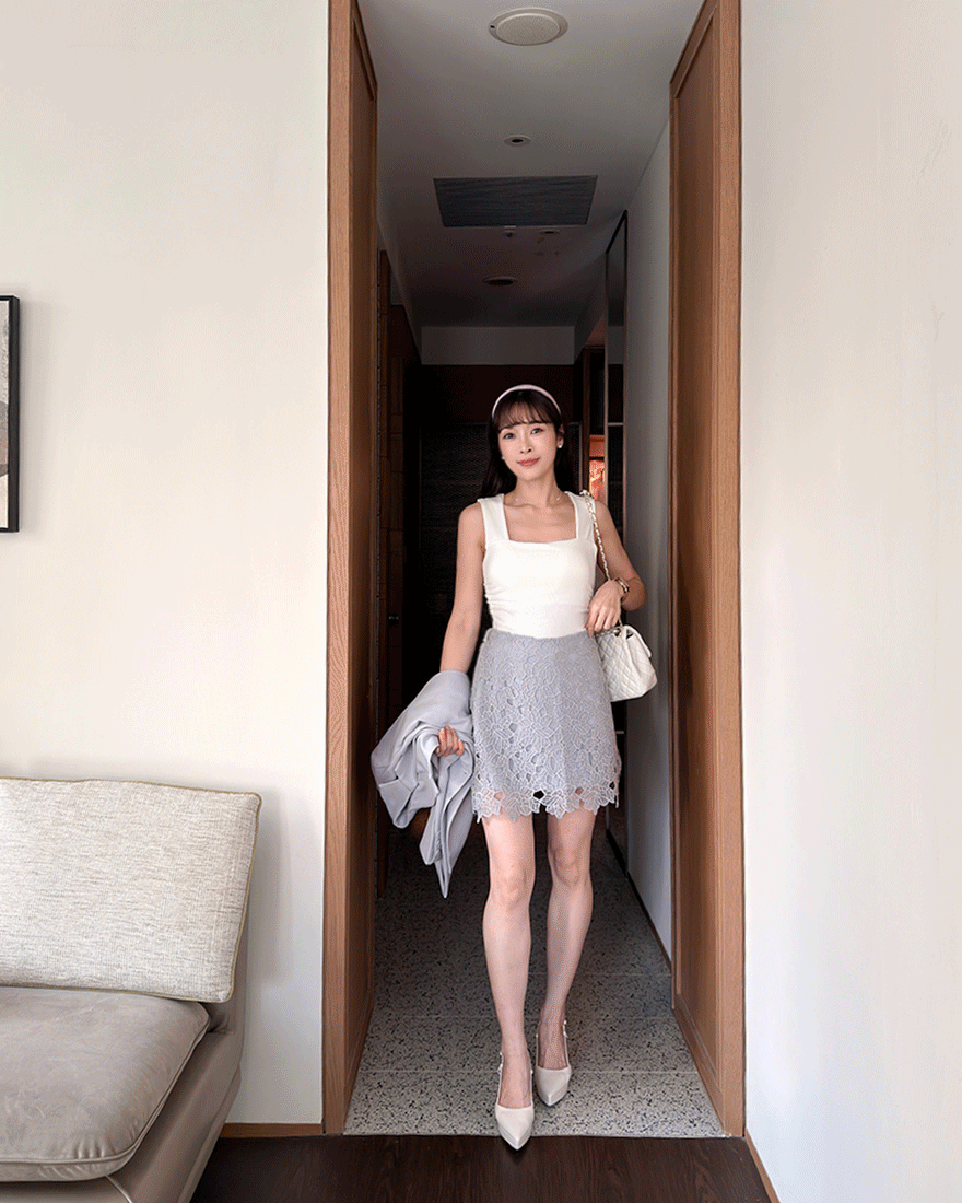 LINA LINA精緻氣質滿版縷空雕花短裙-優雅紫