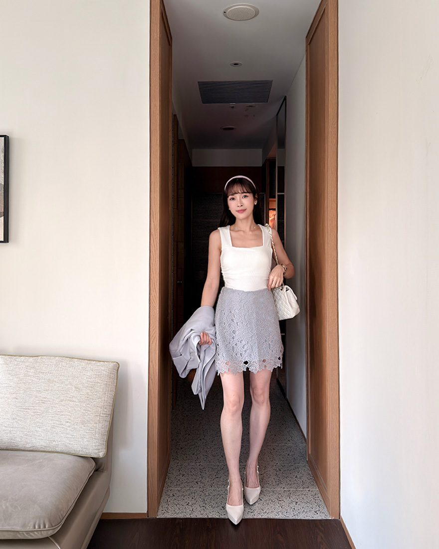 LINA LINA精緻氣質滿版縷空雕花短裙-優雅紫