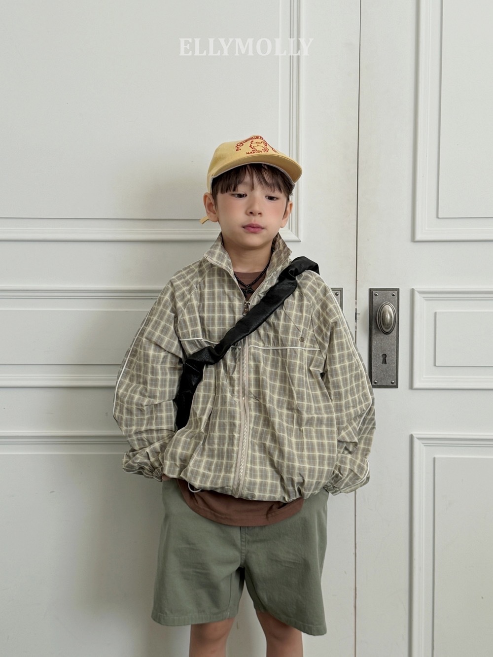 Ellymolly 格紋拉鍊防風外套