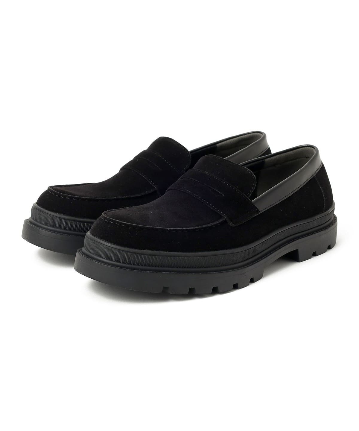 現貨|BEAMS HEART Volume sole coin loafers Black Suede
