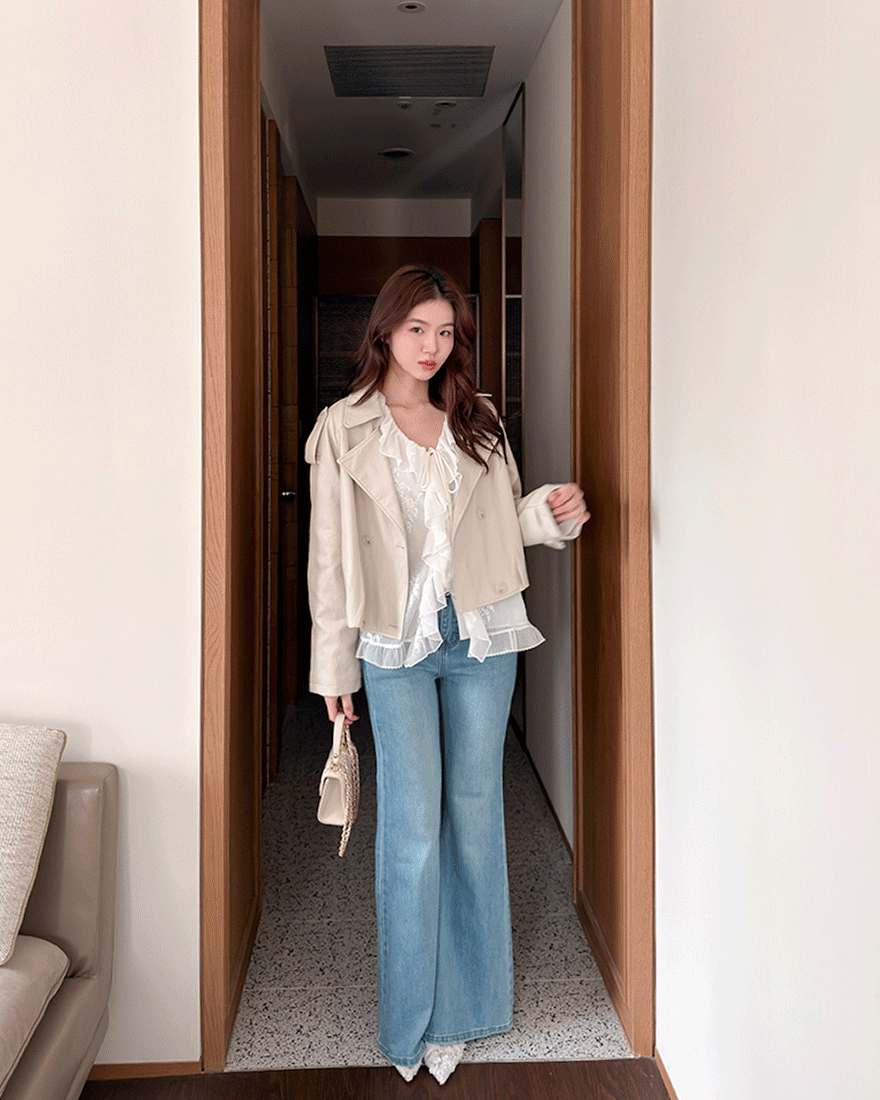 LINA LINA梨型密碼修身藏肉喇叭寬褲附皮帶-藍S-XL