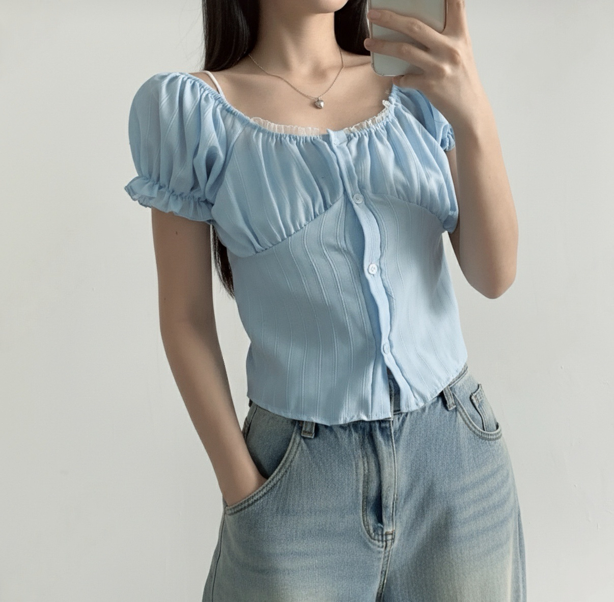 荷葉邊泡泡短袖襯衫🫧