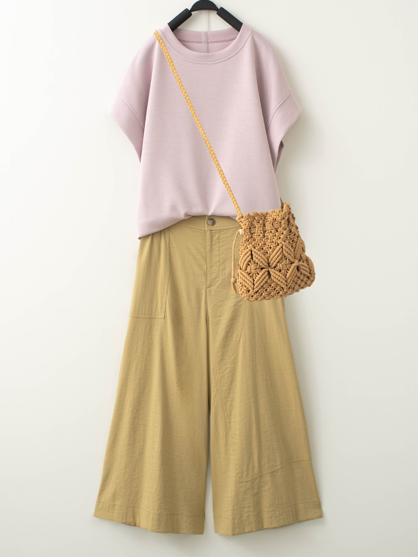 空氣棉連袖上衣不對稱八分工裝寬褲組合