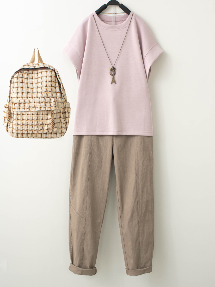 空氣棉連袖上衣貓咪口袋竹節棉九分褲組合