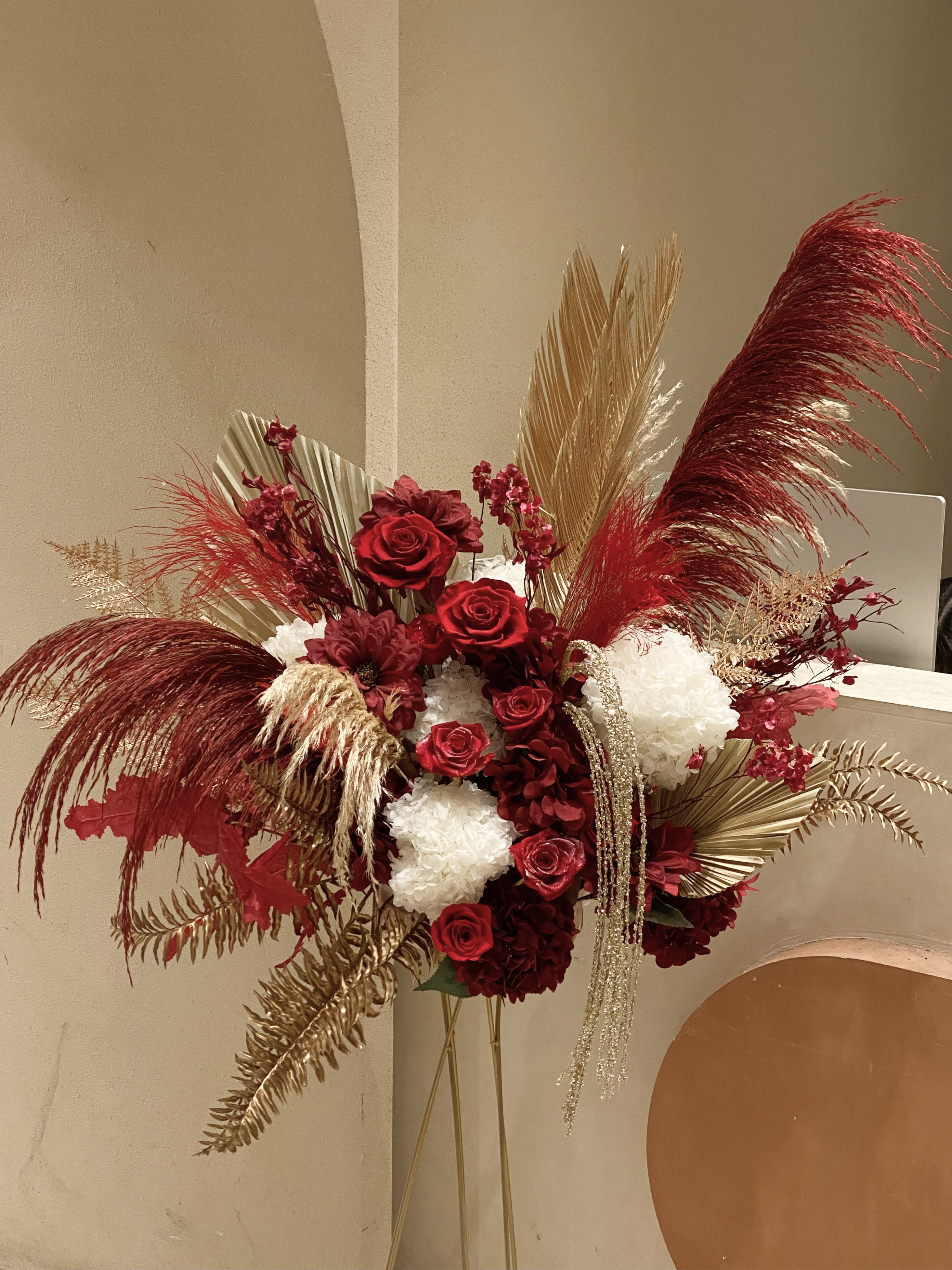 火紅鎏金・永生/仿生/乾燥花高架花籃 開幕花籃