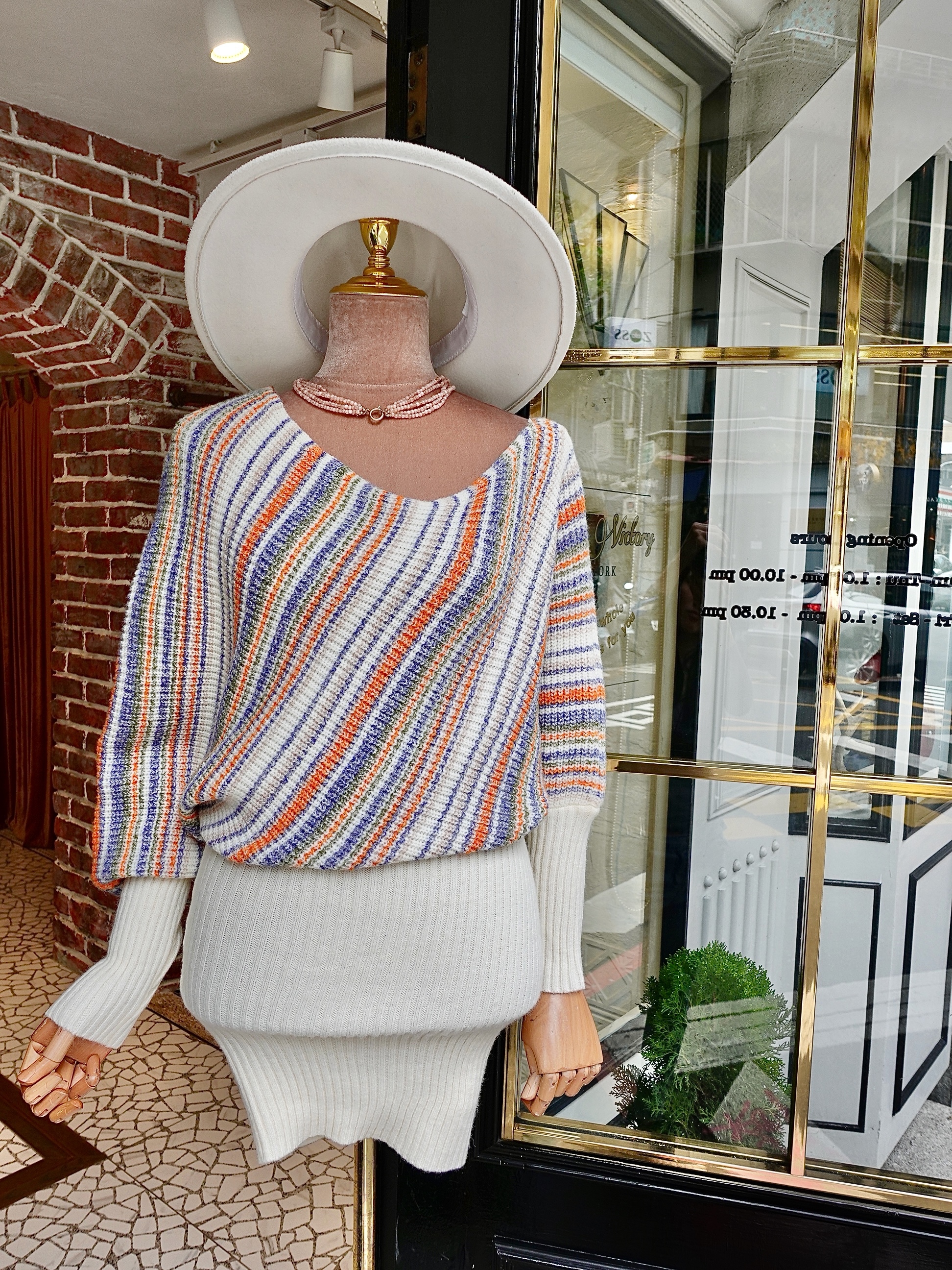 Cream Day奶油白彩色單肩毛衣Mini Dress