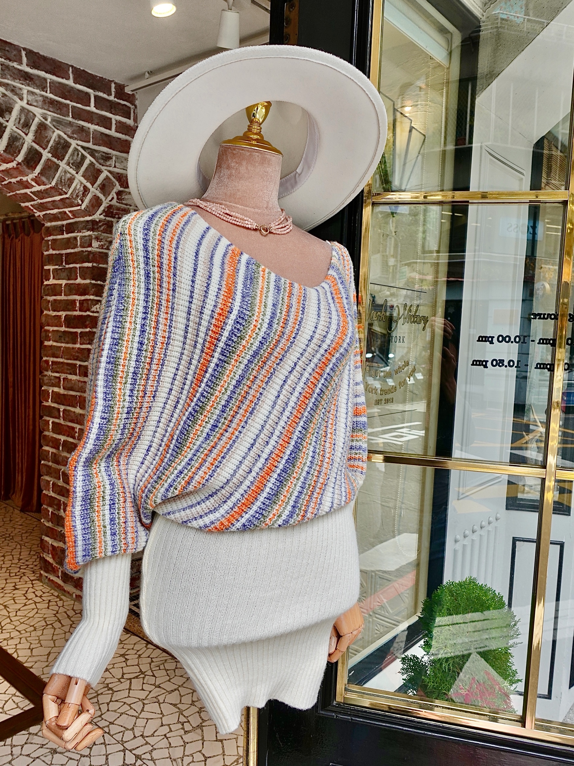 Cream Day奶油白彩色單肩毛衣Mini Dress