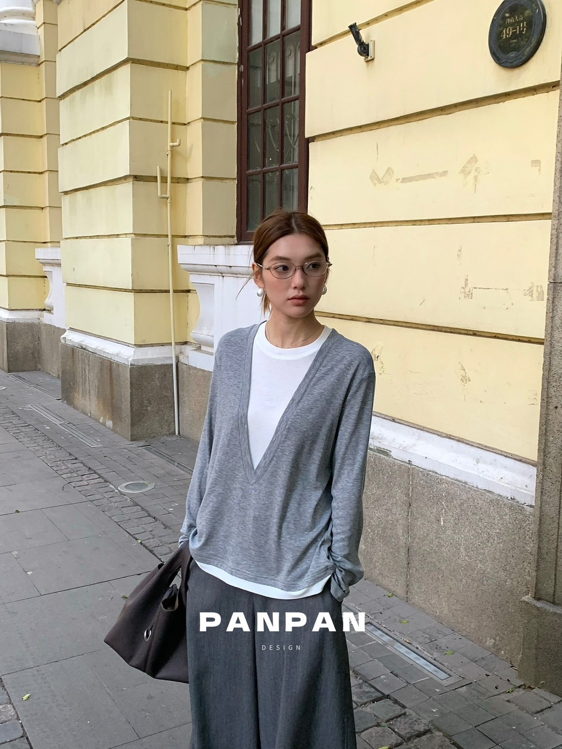 No.1650 西裝家 羊毛天絲撞色V領針織衫