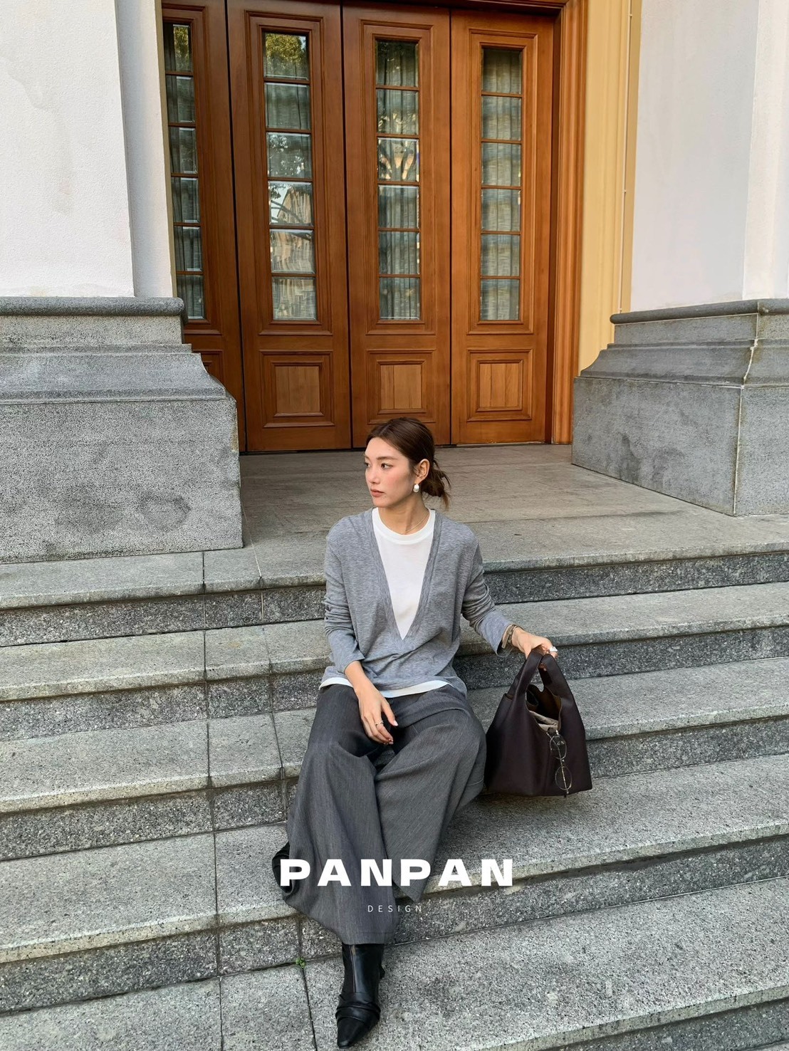 No.1650 西裝家 羊毛天絲撞色V領針織衫