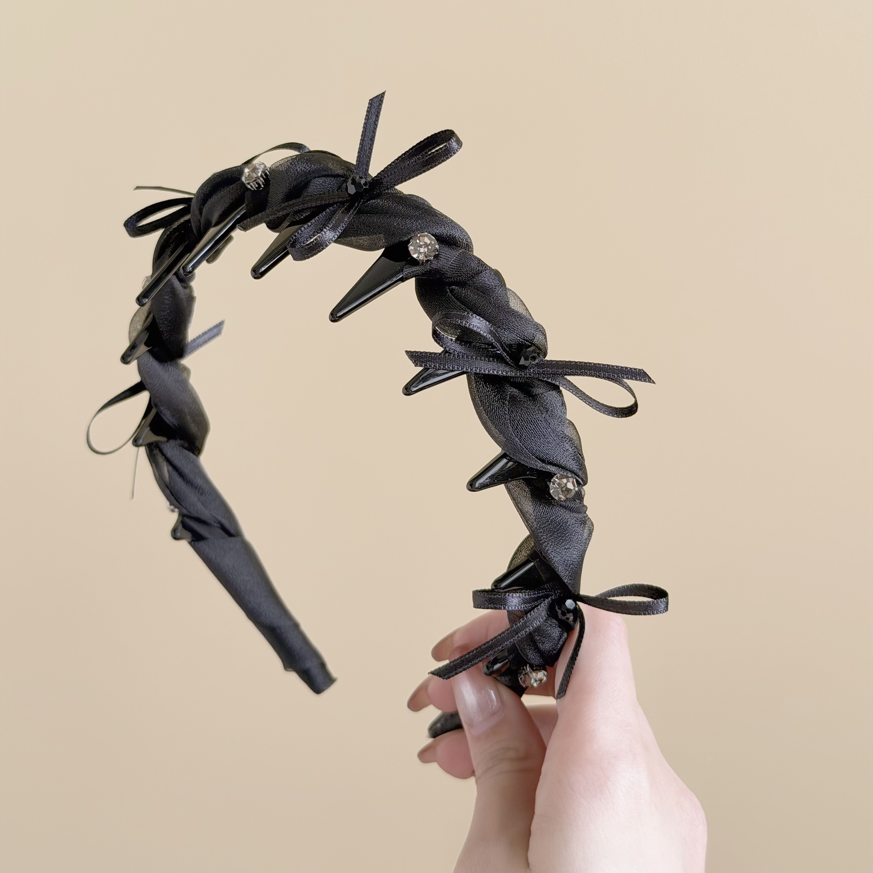 H257單鑽透紗蝴蝶結帶爪髮箍