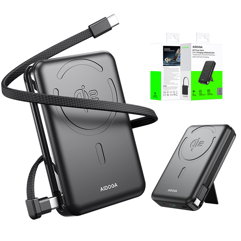 AIDOGA 艾迪伽 10000mAh Wh/台灣BSMI/中國CCC認證 Qi2 磁吸快充無線充電行動電源支架 Magsafe PowerMag