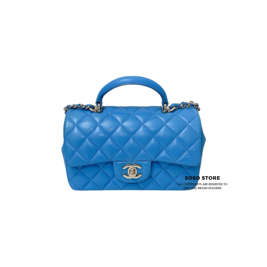 Chanel Mini Top Handle Rectangular Flap Bag - Blue / Ghw