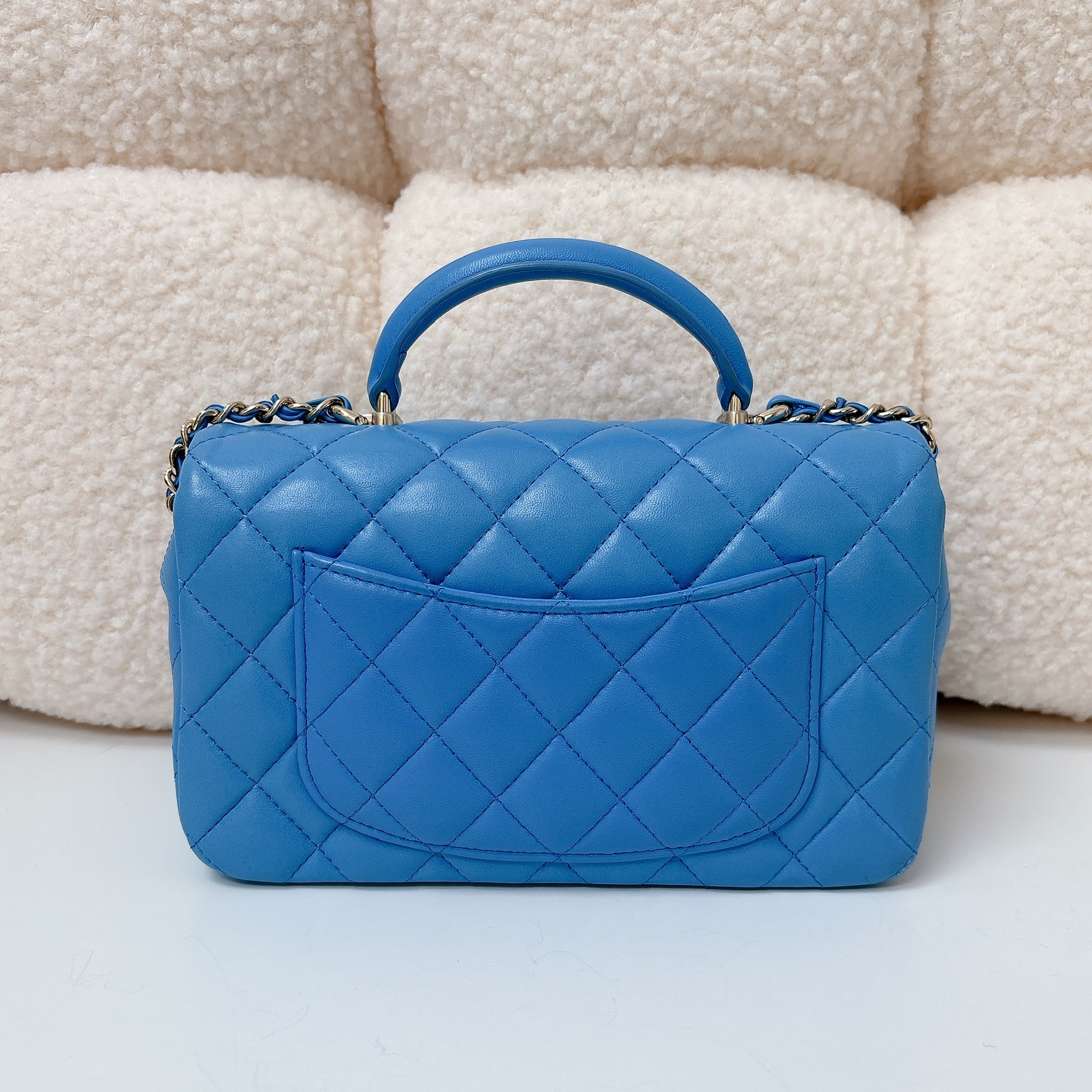 Chanel Mini Top Handle Rectangular Flap Bag - Blue / Ghw