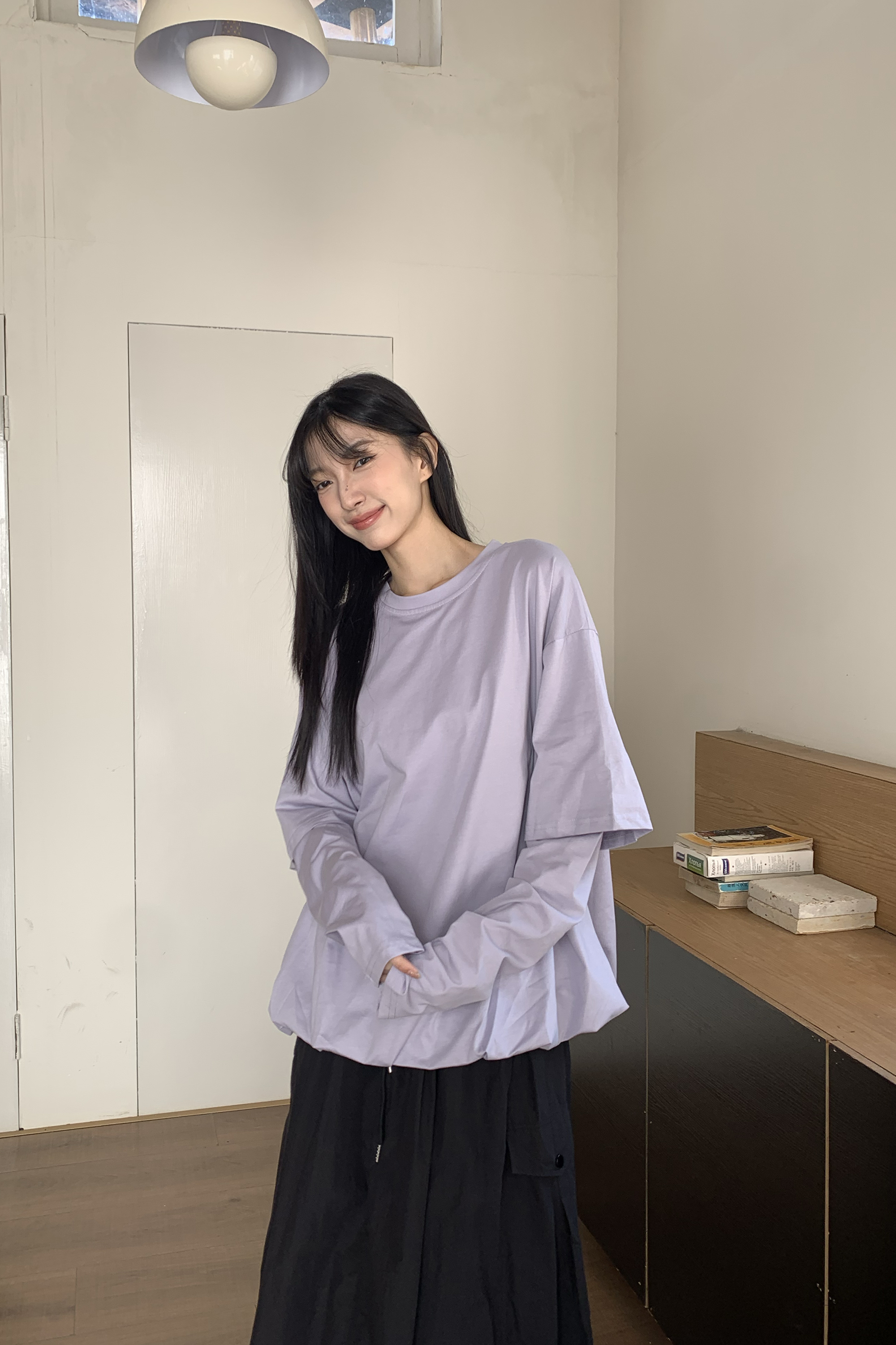 素面假兩件花苞長袖T 6色